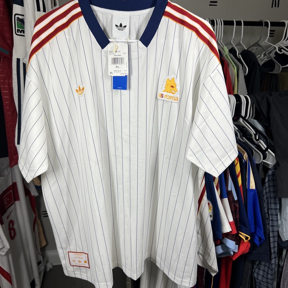 adidas AS Roma Terrace Icon Jersey White Men's XL Soccer Jersey NWT JM2128 $90